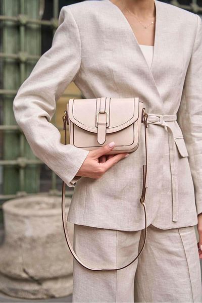 Madamra Cream Women's Buckle Leather Look Mini Hand and Shoulder Bag
