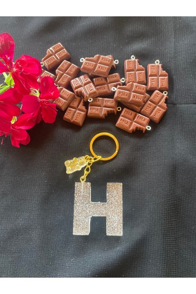 Bellinzona Silver Glitter Teddy Bear Detailed H Letter Keychain and Bag Charm