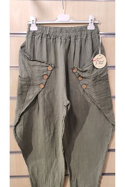 Park Moda Italian Linen Trousers with Button Detail