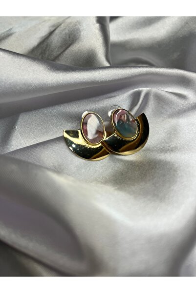 Fam&Co Jewelry Altın Renk Yarım Ay Detaylı Renkli Taşlı Modern Küpe