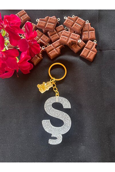 Bellinzona Breloc cu litera S și amuletă pentru geantă, cu ursuleț de pluș ar...