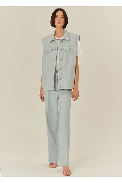 Exquise Blue Vest with Shiny Fabric Detail