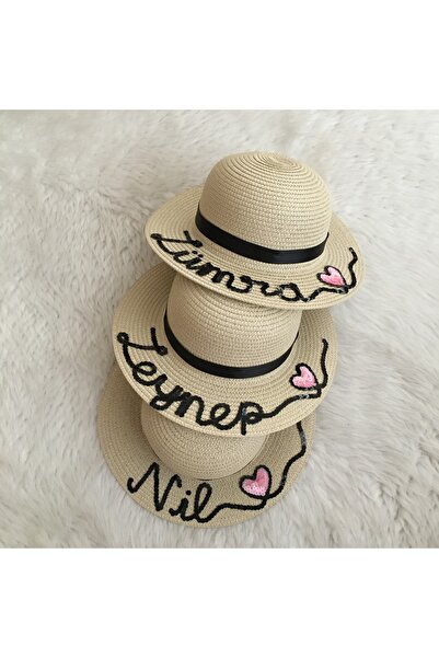 Petek Collection İsimli kız çocuk hasır plaj şapkası 1-9 yaş (Yazılacak ismi ...