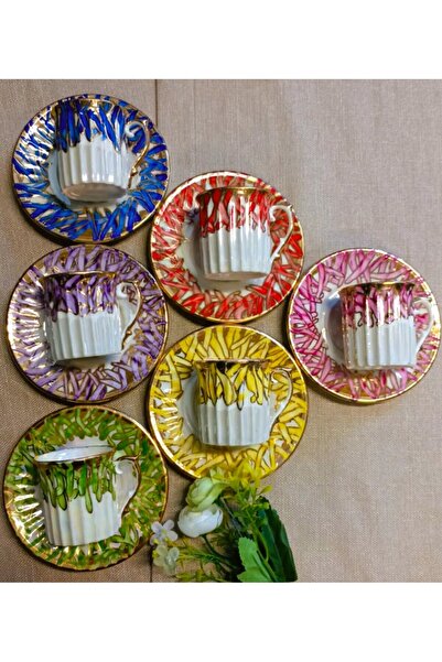 BY.RAYKA PORSELEN El Dekor Rena Porcelain Hand Decor Painting Cup Set