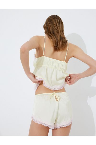Koton Comfortable Fit Lace Detail Mini Satin Shorts Pajama Bottoms