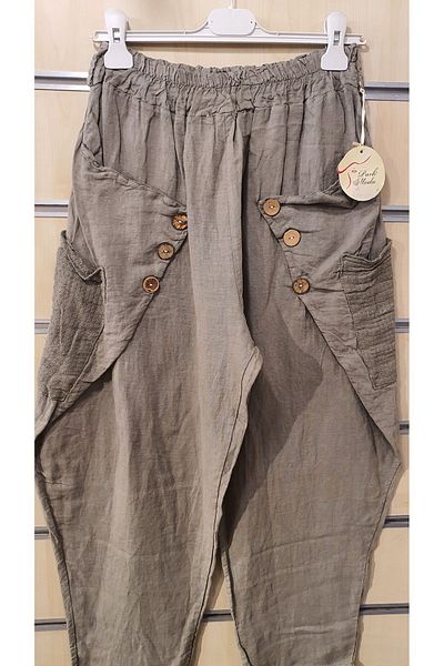 Park Moda Italian Linen Trousers with Button Detail