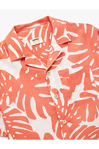 Koton Cotton Short Sleeve Leaf Pattern Shirt