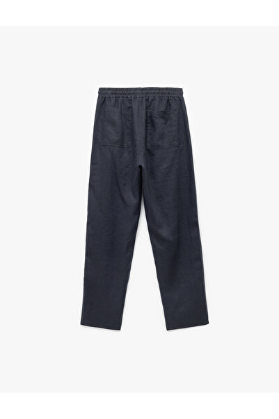 Koton Oversized Linen Trousers with Pocket Detail and Lace-Up Waist