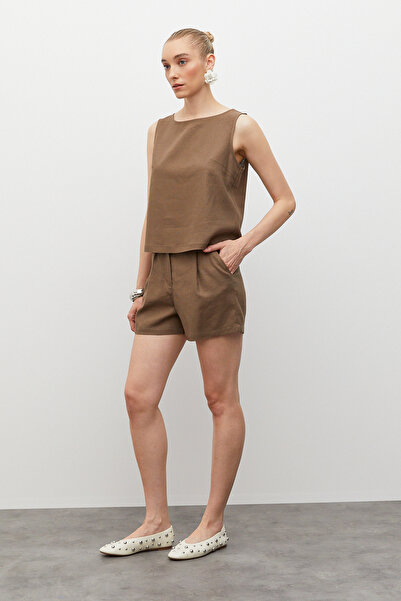 urban focus Linen Shorts with Elastic Waist