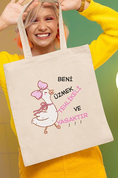 qoeuyl boutique It's Dangerous and Forbidden to Hurt Me Printed Fun Gift Beige 100% Cotton Raw Cloth Beige Bag