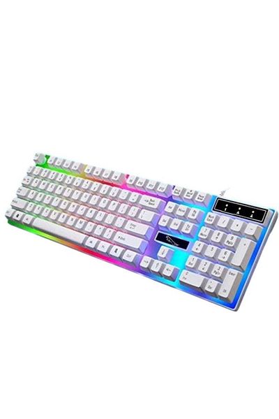huitich G21 Wired Keyboard USB Gaming Mechanical Feel Colorful Backlit Laptop Keyboard White