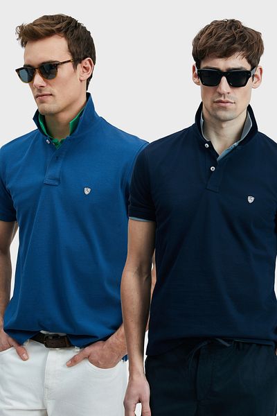 Lufian Με λογότυπο Βαμβακερό Comfort Fit Κουμπί γιακά Polo 2'li Μπλουζάκια Ανδρικό T SHIRT 111040206S2