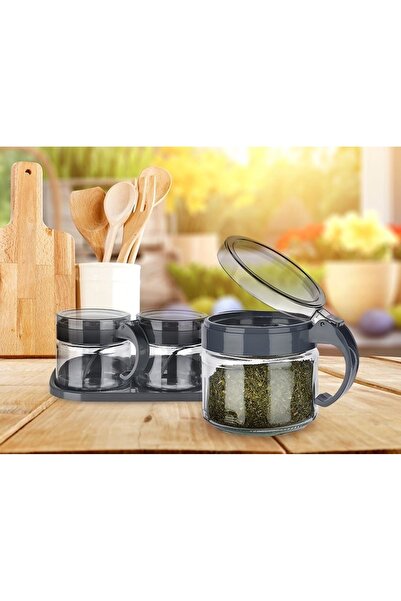 Toptan Bulurum Baharat Seti 3 Adet Kaşıklı Standlı Cam Baharatlık
