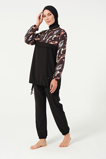 TESMAY Crop Detailed Athlete Full Closed Hijab Μαγιό 3013-25 Μαύρο