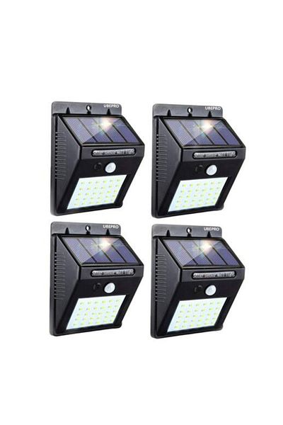 OEM Set 4 lampi solare de perete cu senzor de miscare si lumina, 30 LED-uri, Negru