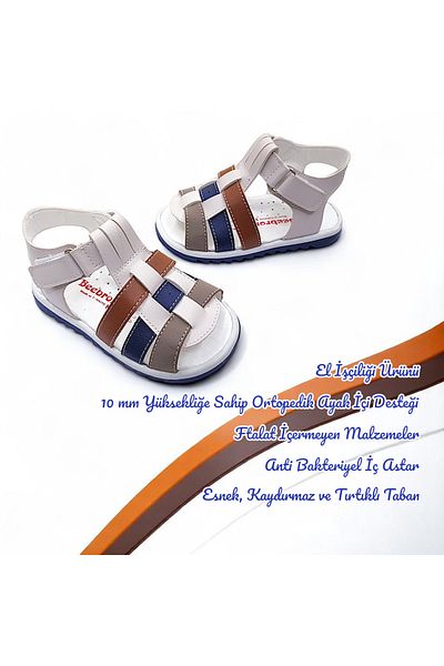 BEEBRON Orthopedic Men's First Step Baby and Children's Sandals Convertible S. Gcmcbr2415 Cream Navy Blue Sand