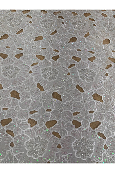 METERİAL Stone Embroidered Large Flower Pattern Lace Fabric – for Evening Dresses and Wedding Dresses, 130 cm