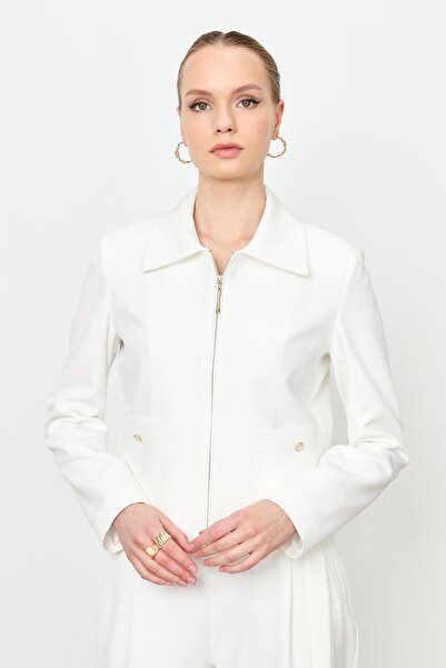 accort Fermuar Detaylı Kısa Ceket-KEMIK