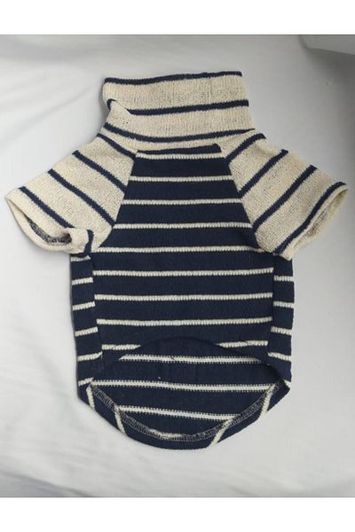Peti Tailor Big Breed Throat White Knitwear Sweater Navy Blue Striped Dog Clothing