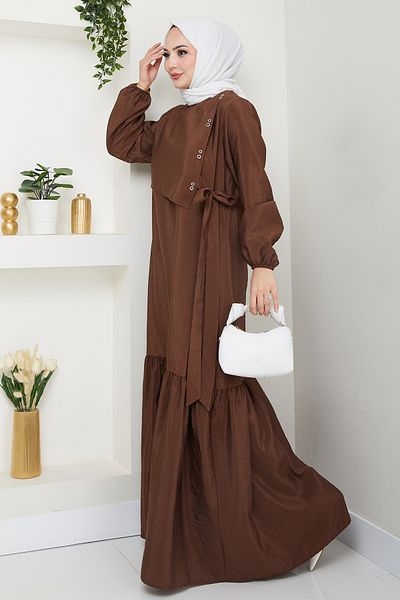 InStyle Φόρεμα Modal Bitter Brown με λεπτομέρεια Bird's Eye