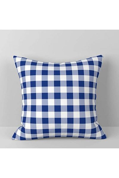 Junenext Checkered Filled Picnic Cushion 1 Piece 40 X 40cm Blue