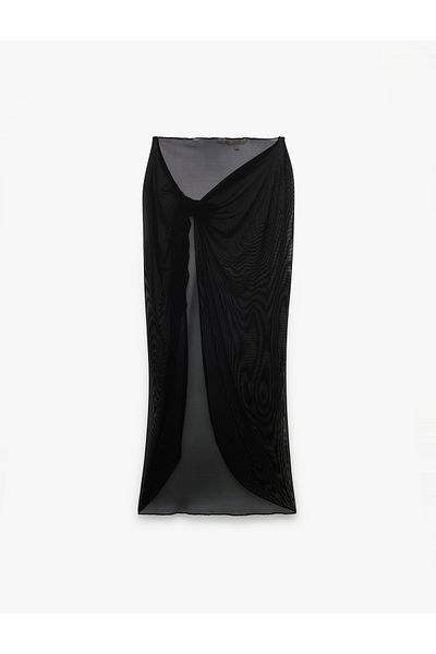 Koton Midi Asymmetrical Tulle Pareo Skirt with Tie Detail