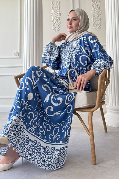 InStyle Rochie din viscoză indigo cu model spiralat