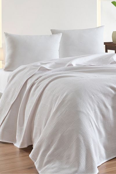 Eponj Home Κουβερλί Battal Boy 100% βαμβακερό πικέ 240x230 cm – Λευκό με μοτίβο πλακιδίων – Σειρά Weave