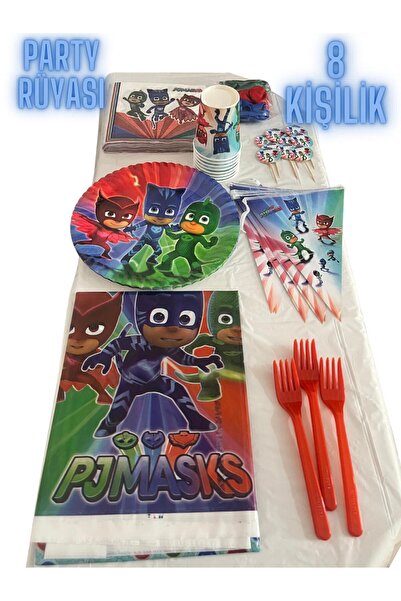 partyrüyası Set de aniversare tematică Pj Maskeliler pentru 8 persoane cu flamă