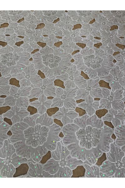 METERİAL Stone Embroidered Large Flower Pattern Lace Fabric – for Evening Dresses and Wedding Dresses, 130 cm