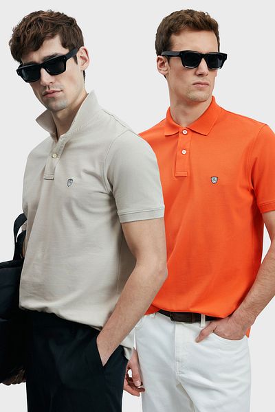 Lufian Με λογότυπο Βαμβακερό Comfort Fit Κουμπί γιακά Polo 2'li Μπλουζάκια Ανδρικό T SHIRT 111040206S2