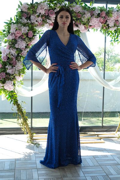 Feminist V-Neck Sequin Long Sleeve Evening Dress Saks 1106014
