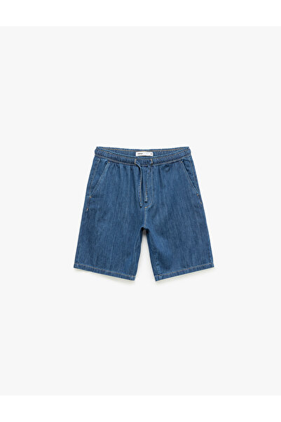 Koton Bermuda Oversize Jean Shorts with Lace-Up Waist and Pocket Detail