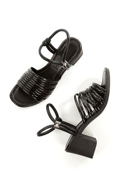 ARTI ARTI AYAKKABI Mia100-Tpk-1115 Casual Evening Daily-Wedding-Leisure-Holiday Black Crinkled Patent Leather Heeled Shoes