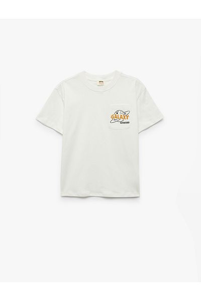 Koton Cotton Pocket Detailed Printed Crew Neck Short Sleeve T-Shirt