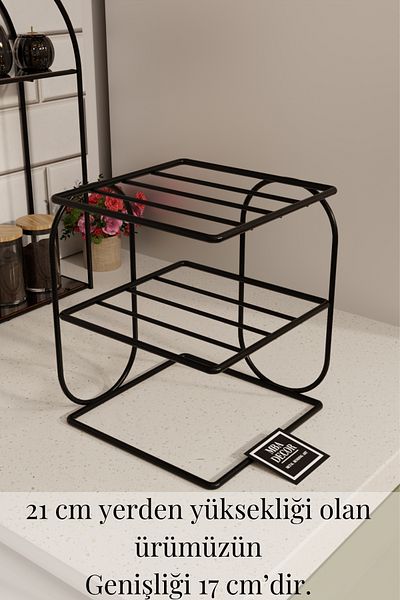 mba decor metal bending art Черен метален 2-етажен органайзер за чинии – Кухненски органайзер за плот, стойка, органайзер