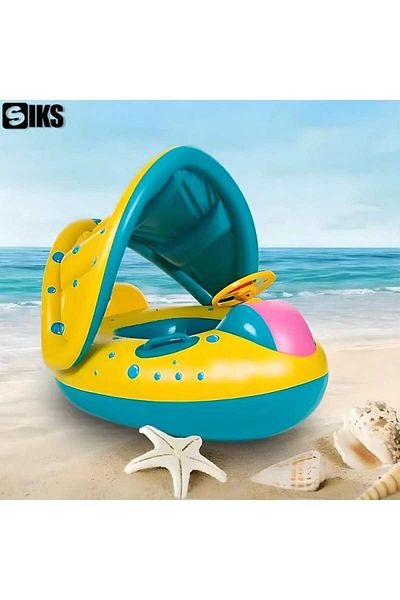 SIKS Swimming Ring For Children And Babies, Inflatable, With Steering Wheel And Removable Canopy