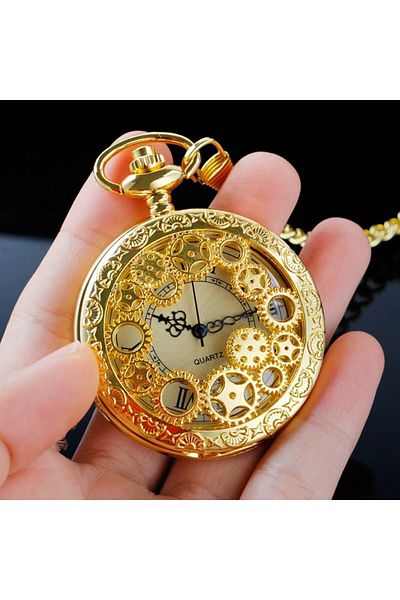 STİLLOVE Gold Color Pocket Watch with Chain Wheel Embroidered Sl12081