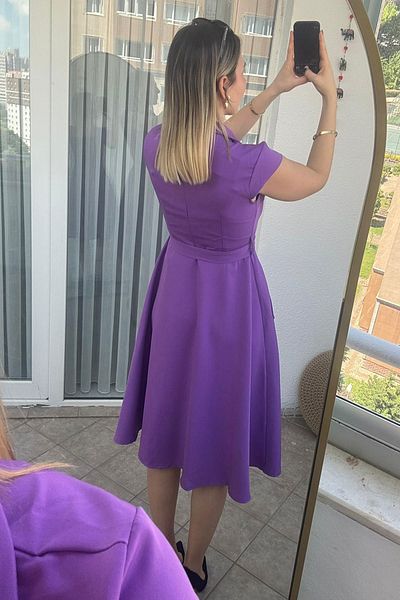 Kubos Moda Jacket Collar Dress Purple Sleeveless Dress with Belt