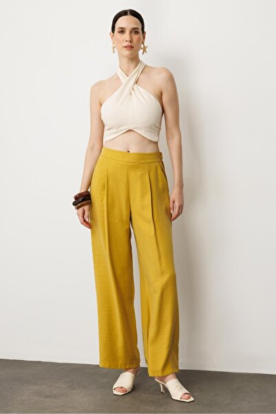 accort Pile Detaylı Pantolon-SAFRAN