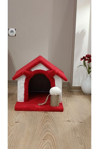 Rexon Cat House with Ear Figure Play House Scratching Puff Wooden Body Towel Coated Cat Bed