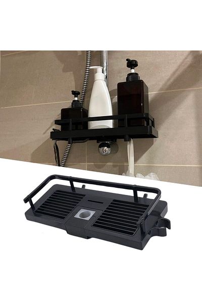 Toptan Bulurum Bathroom Shower Shelf Shampoo Holder Soap Dish Organizer Fixed on Black Shower Pipe