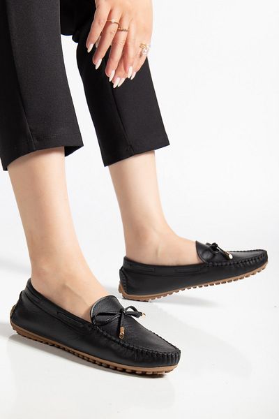 ANALİN SHOES Дамски класически мокасини от естествена кожа - черни