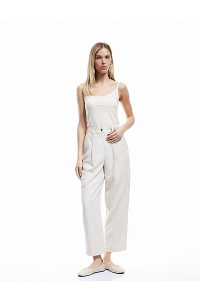 Koton Regular Fit Cupro Viscose Fabric Pleated Pocket Palazzo Trousers