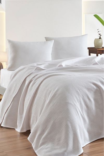 Eponj Home Κουβερλί Battal Boy 100% βαμβακερό πικέ 240x230 cm – Λευκό με μοτίβο πλακιδίων – Σειρά Weave