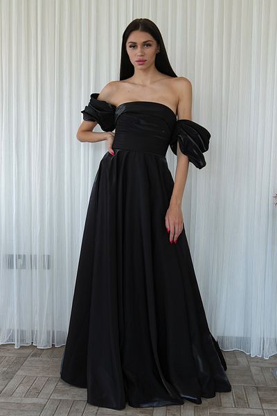Feminist Draped Evening Dress with Flywheel Sleeves Black 9705560