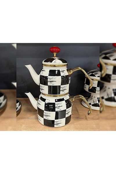 ACAR طقم إبريق شاي مينا كريمي صغير من كواليتا كينج
