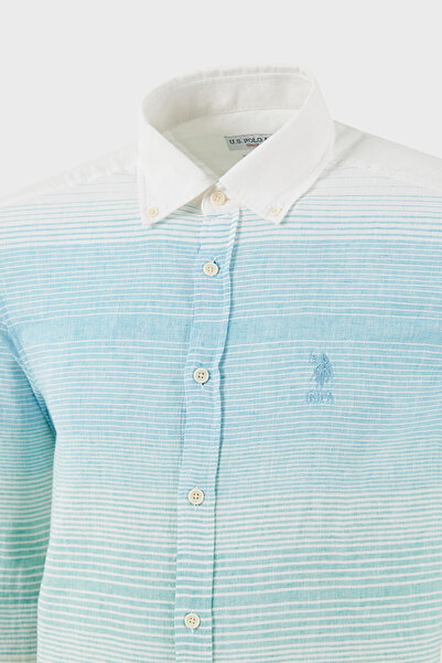 U.S. Polo Assn. U.S. Polo Renk Bloklu Pamuk ve Keten Karışımlı Regular Fit Düğmeli Yaka Gömlek Erkek GÖMLEK G081SZ00