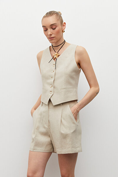 urban focus Linen Shorts with Elastic Waist