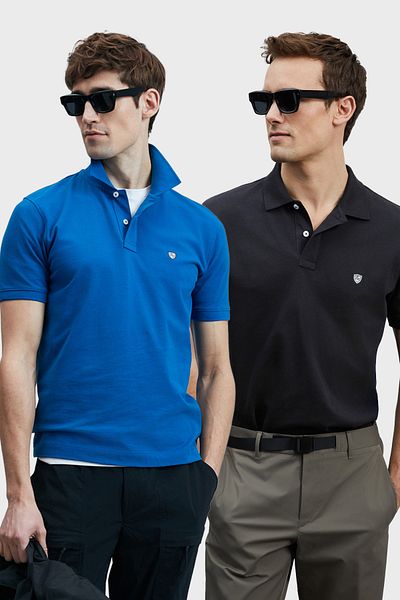 Lufian Με λογότυπο Βαμβακερό Comfort Fit Κουμπί γιακά Polo 2'li Μπλουζάκια Ανδρικό T SHIRT 111040206S2